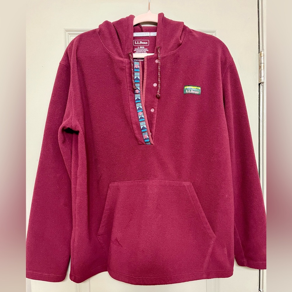 L.L.Bean Maroon Women’s Trail Fleece Half Snap Hoodie